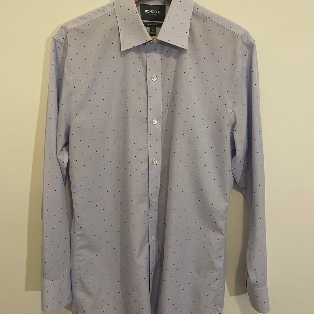 Bonobos Light blue polka dot shirt with a classic preppy style, long sleeve #pre